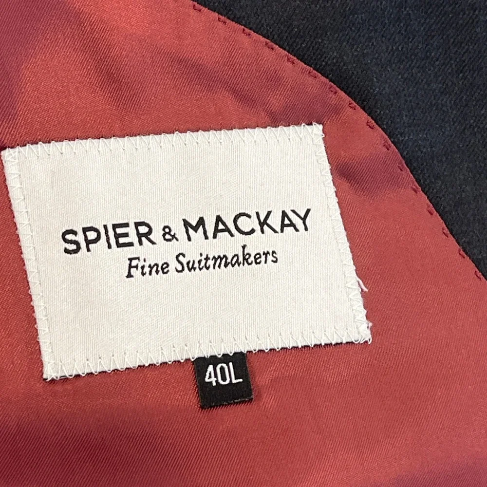 Spier Mackay Suit Jacket Blazer 40L Charcoal Gray Wool‎ Dino Filarte Super 110s